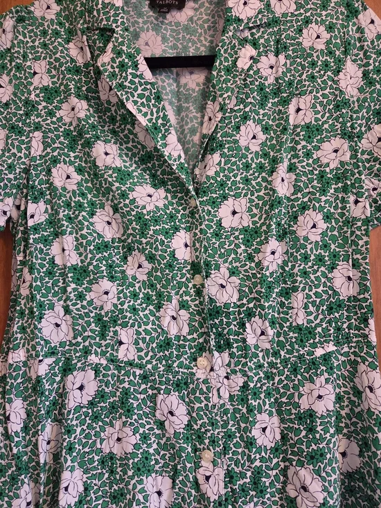 Talbots Puff Sleeve Shirt Dress Ditsy Vines Green Women Size 12 - Picture 2 of 7